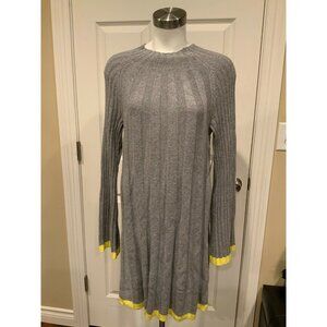 Anthropologie Gray Sweater Dress W/ Yellow Hem, Size XS